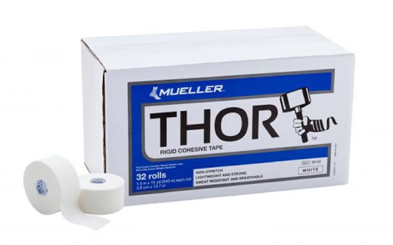 Rigid x Cohesive THOR 1.5" Rolls Case Mueller 15 of White, yd, 32 Tape,