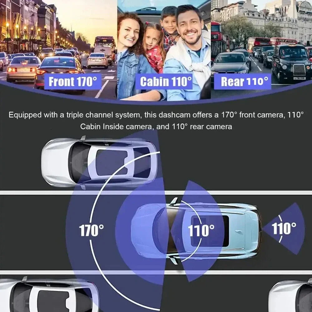Video Front/Rear/Inside Dash Camera Car Cam Lens HD G·PEH 1080P G-sensor Dual Recorder
