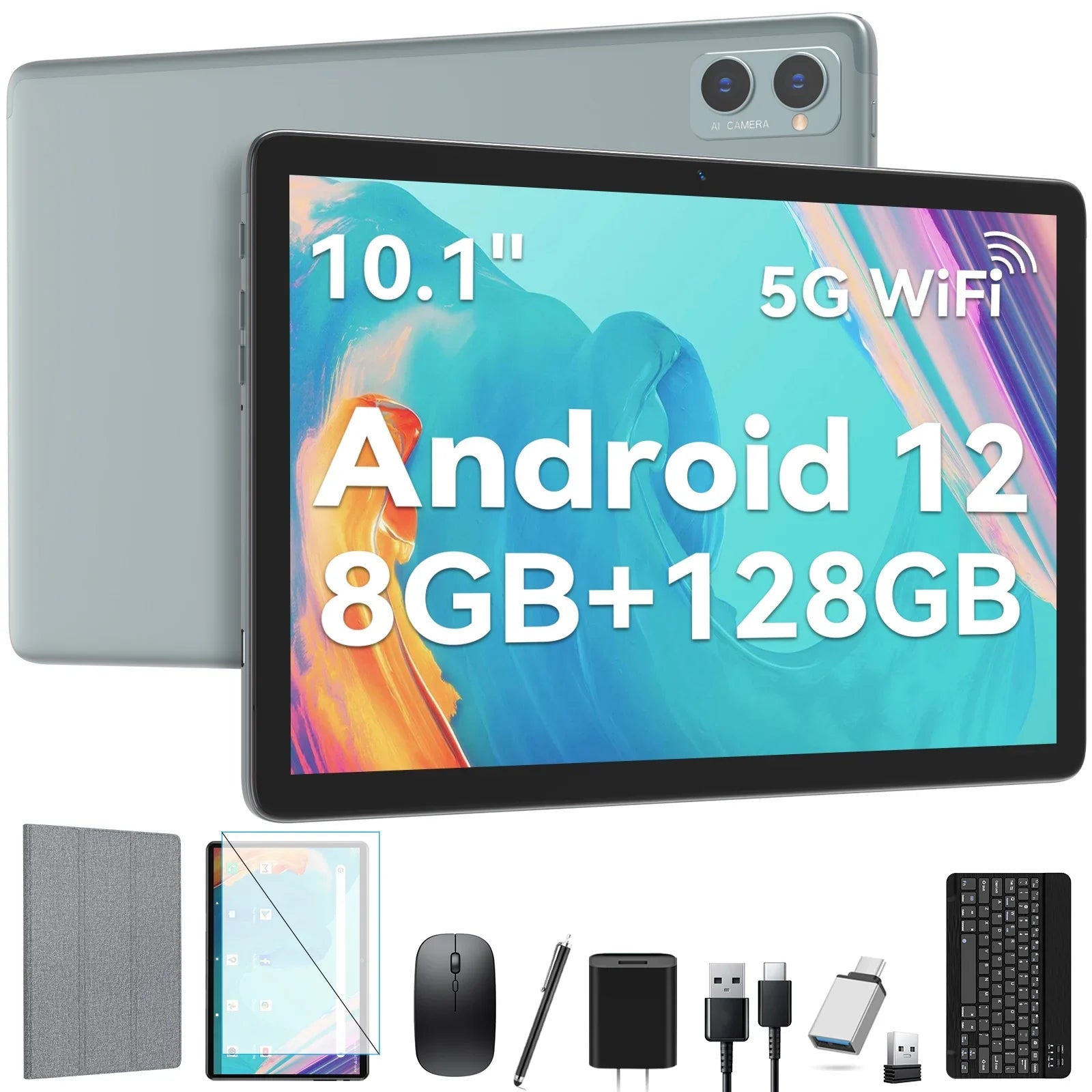 Processor,2024 Newest Tablet 10.1 Android Keyboard ROM Mouse inch WiFi Tablet,8GB Tablet,1TB 12.0 RAM Expandable,Octa-Core Wireless Stylus,5G Tablet Tablet Storage,Android 128GB Case with