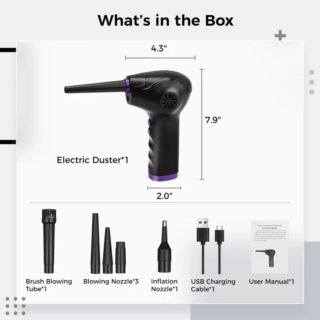 50000 for Electric RPM Tubes, Computer Remover LED Light 2-Speed with Power Electric Keyboards Air Dust with 5 Compressed Dust Nozzle Duster Strong Motor Duster, Blower, Air