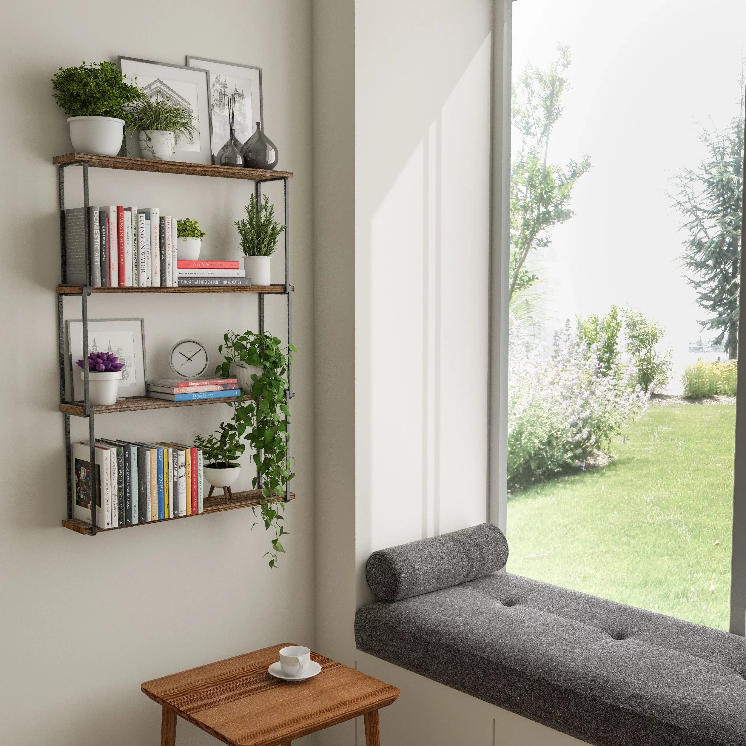 Wall Farmhouse 4-Tier Porto Organizer, Wallniture Wood for Bookcases Natural Rustic Burned Storage Shelves Laundry Kitchen Floating