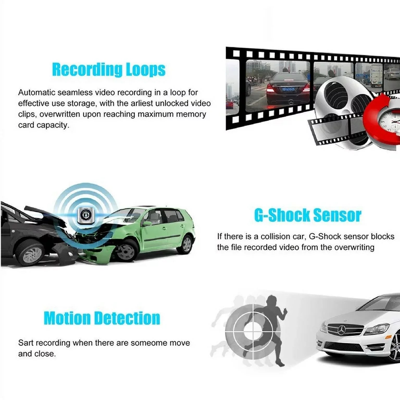 Lens 4.3" Pack for Night Monitor, 1080P Angle Detection,G-sensor Trucks,170°Wide Cars Car Front Car DVR Camera Cam Cam Vision,Parking 1 Monitor,Motion Dual Dash Rear Rearview Mirror