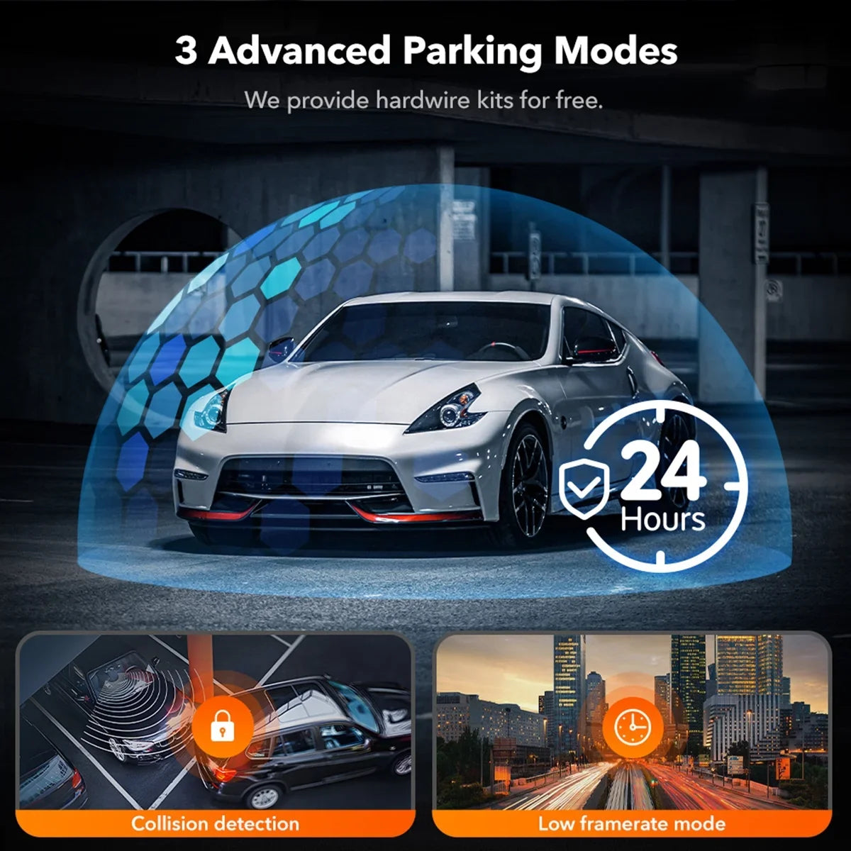 with Motion Triple with Channel, Detection, Monitor,Vehicle Camera GPS&64GB Night 2K 3 Recording, Camera Card, Cam Loop Backup Dash WOLFBOX Mirror Screen Touch Vision, Parking Car Car