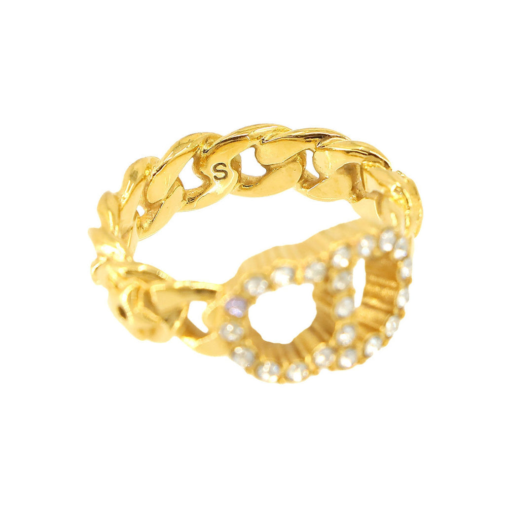 New) Lune S Pre-Owned (Like Christian D Gold Dior Rhinestone Ring Clair
