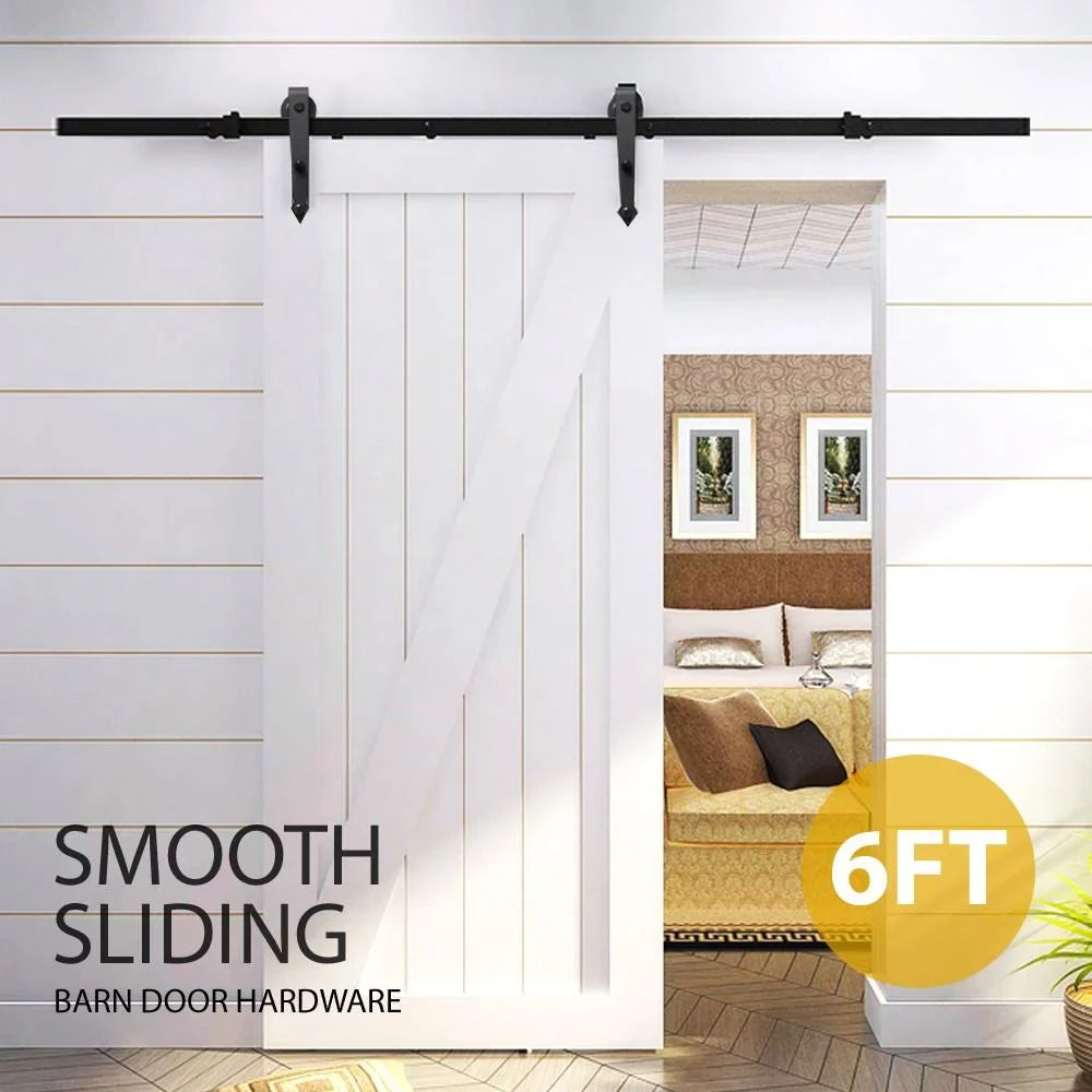Kit 6 Ft Black Design Barn Steel Track Hardware Arrow Sliding Single-door Easyfashion Door Hanging