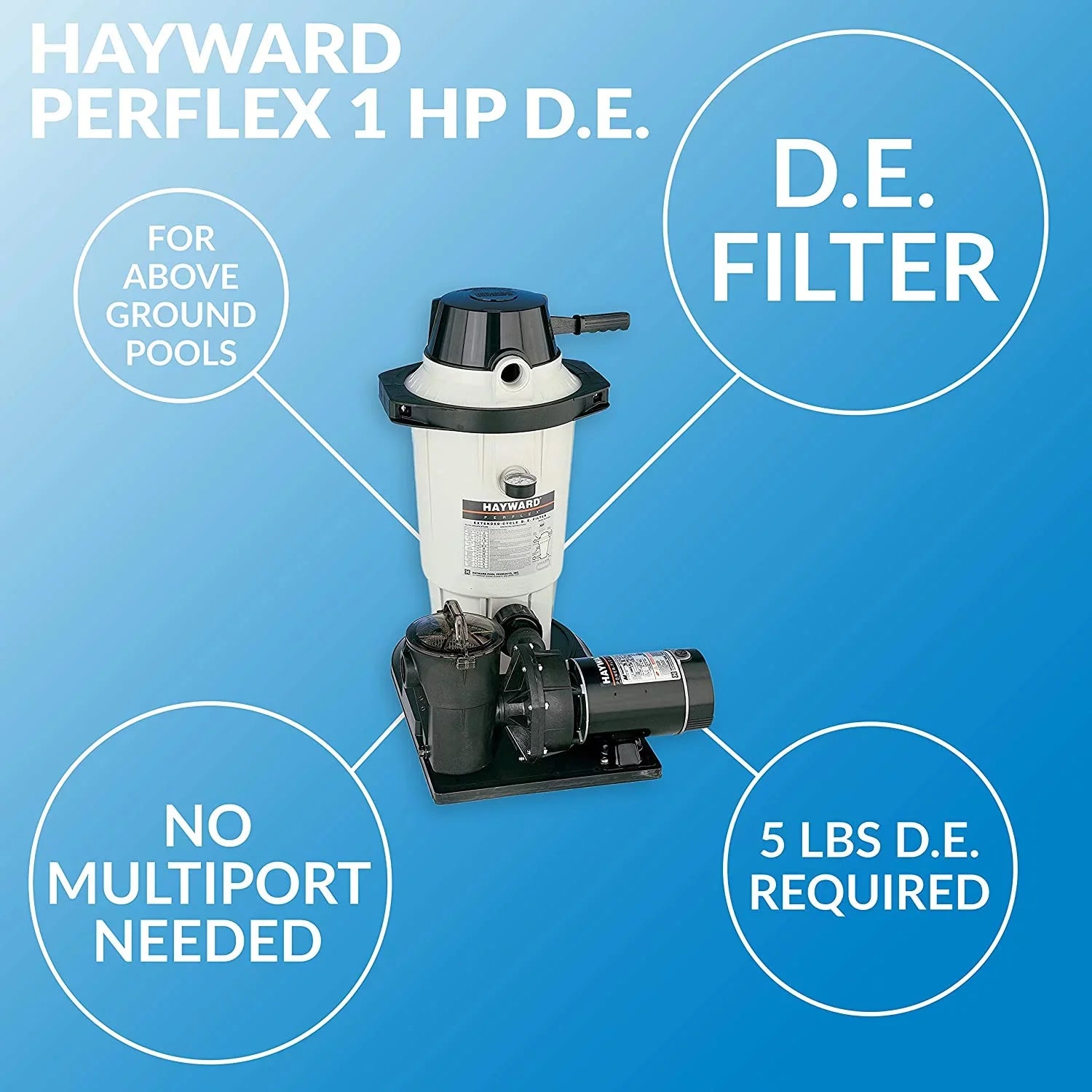 Power-Flo with D.E. Above Pump 25 Filter Sq. ft. Hayward Extended-Cycle Ground Matrix 1-1-2HP System Perflex W3EC50C93S