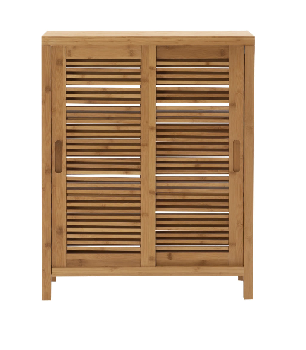 Storage Floor Bracken 3 Door Shelf Bathroom Cabinet, Bamboo Linon 2