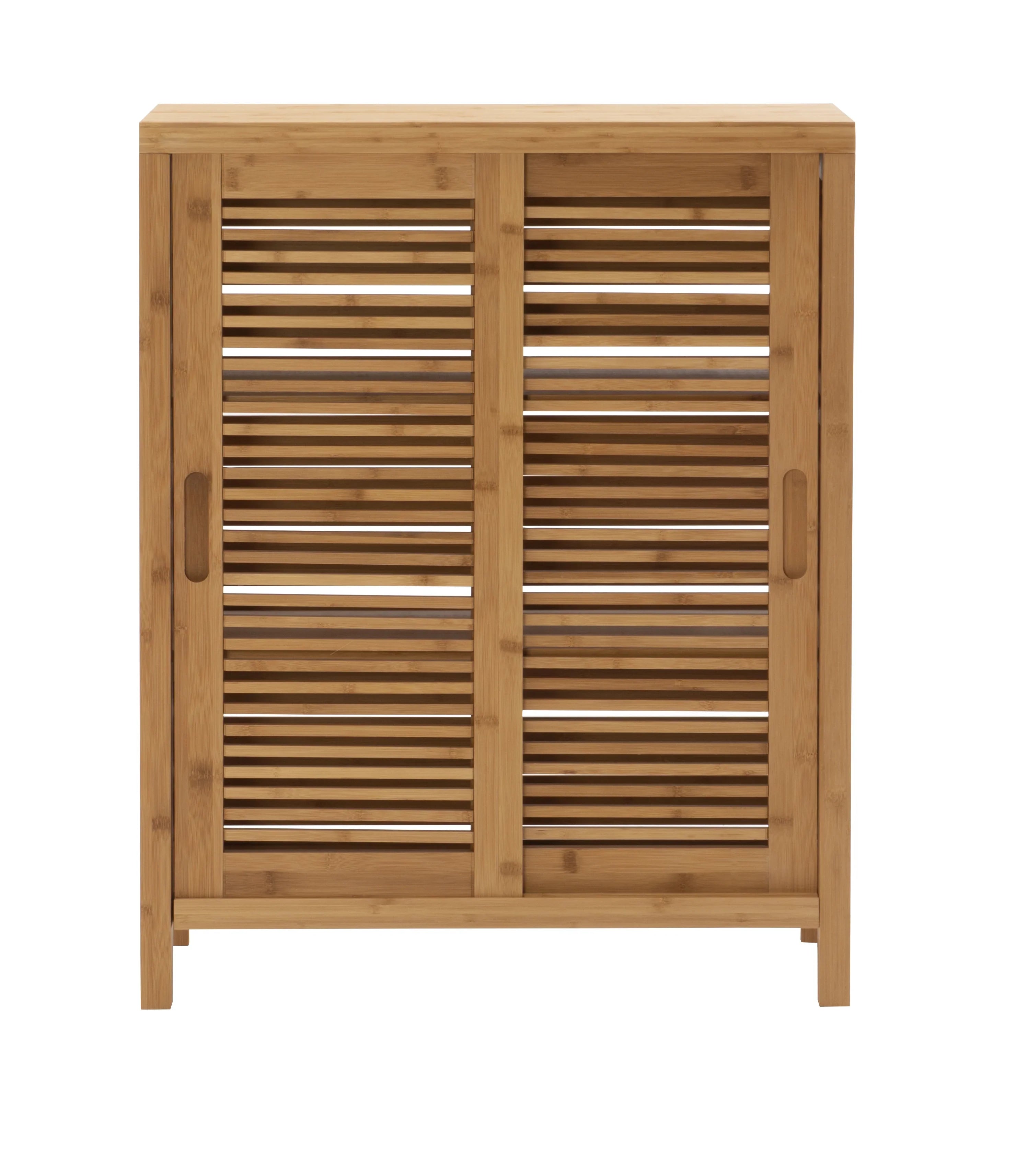 Storage Floor Bracken 3 Door Shelf Bathroom Cabinet, Bamboo Linon 2