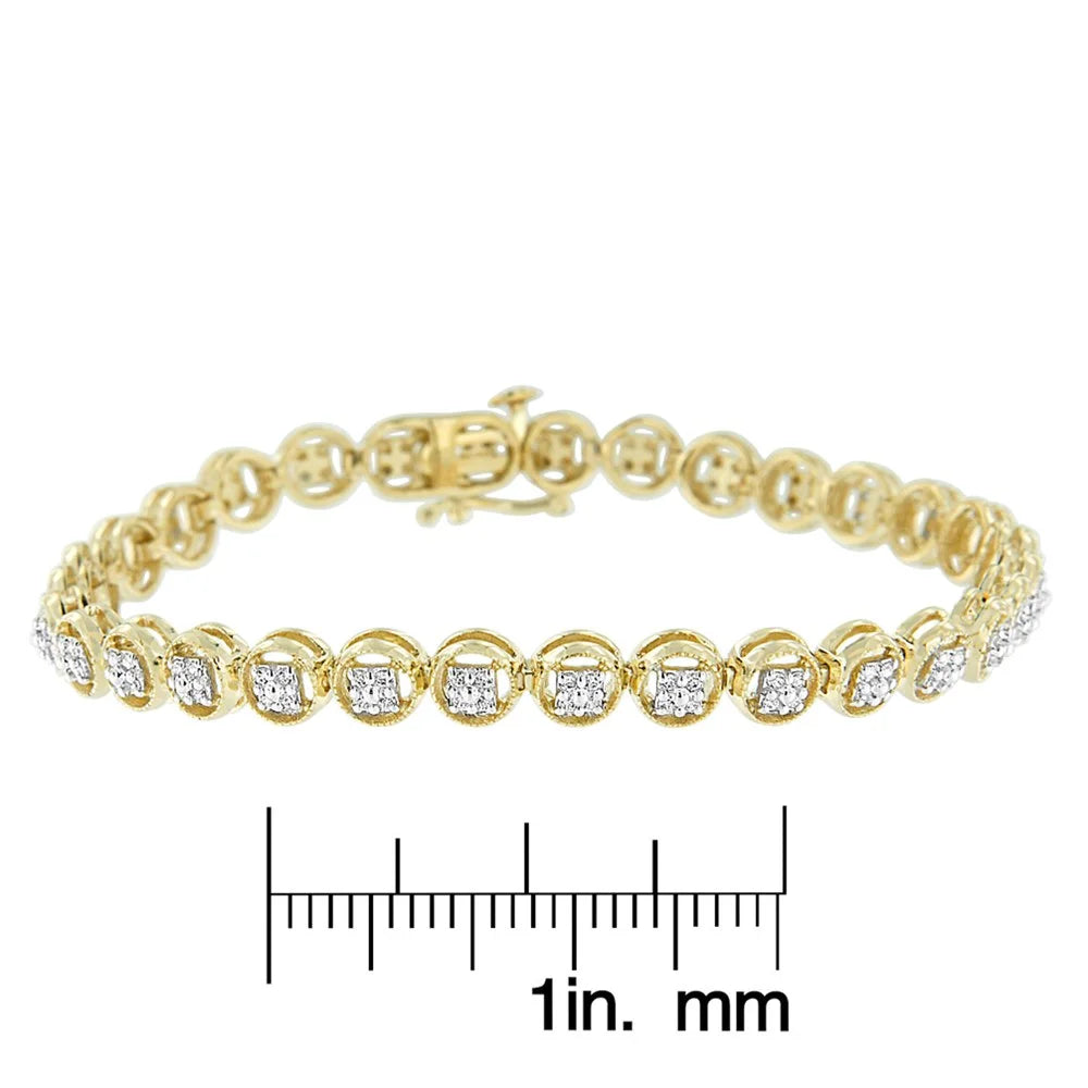 Plated I2-I3 Yellow Sterling .925 Clarity) Wheel 14K Gold Diamond (I-J 7" 1/10 Silver Color, Link Open Tennis Circle Bracelet Cttw