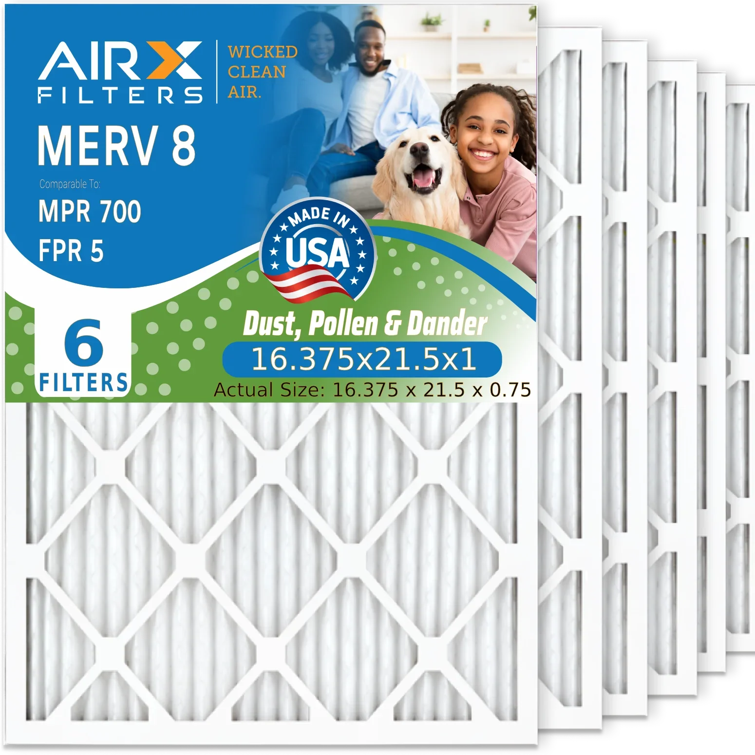16.375x21.5x1 16.375x21.5x1 5 FILTERS USA MPR Furnace 8 CLEAN Pack Comparable Made 6 700 Air to FPR by Electrostatic Filters Air MERV Premium WICKED Filter Filter HVAC AIRX AIR. Pleated & Conditioner