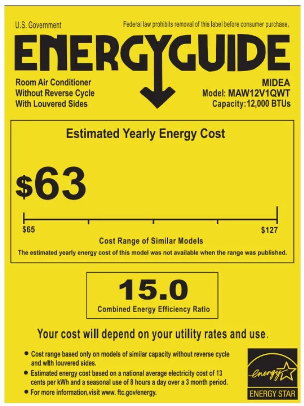12,000 Savings, BTU Midea Extreme 35% Restored Inverter Air (Refurbished) Energy MAW12V1QWT U-Shaped Quiet, Conditioner, Smart Window