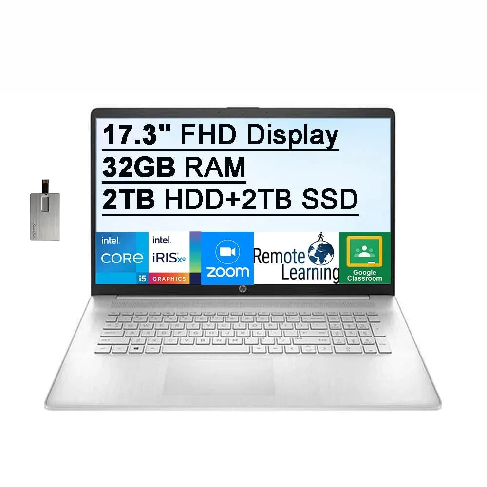 Xe 2TB USB HD 2021 Silver, Computer, 2TB Card RAM, 17.3" Audio, Processor, Nits Laptop 250 Keyboard, FHD HD i5-1155G7 Iris Intel Backlit Core Intel 32GB Win11, IPS Webcam, HDD+ SSD, Graphics, HP 32GB