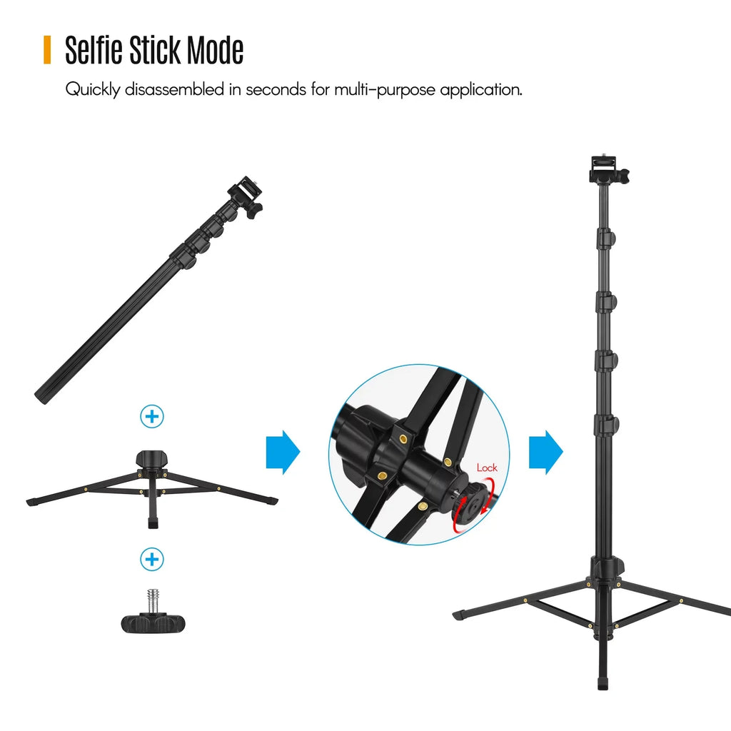 Mirrorless Andoer Selfie Supports Includes and Phone Action 3KG, Stick for to 2-in-1 Camera and Phone Holder, Cameras, up Tripod 168cm/66in Remote Cameras - and Shutter Action Smartphones, Bracket,