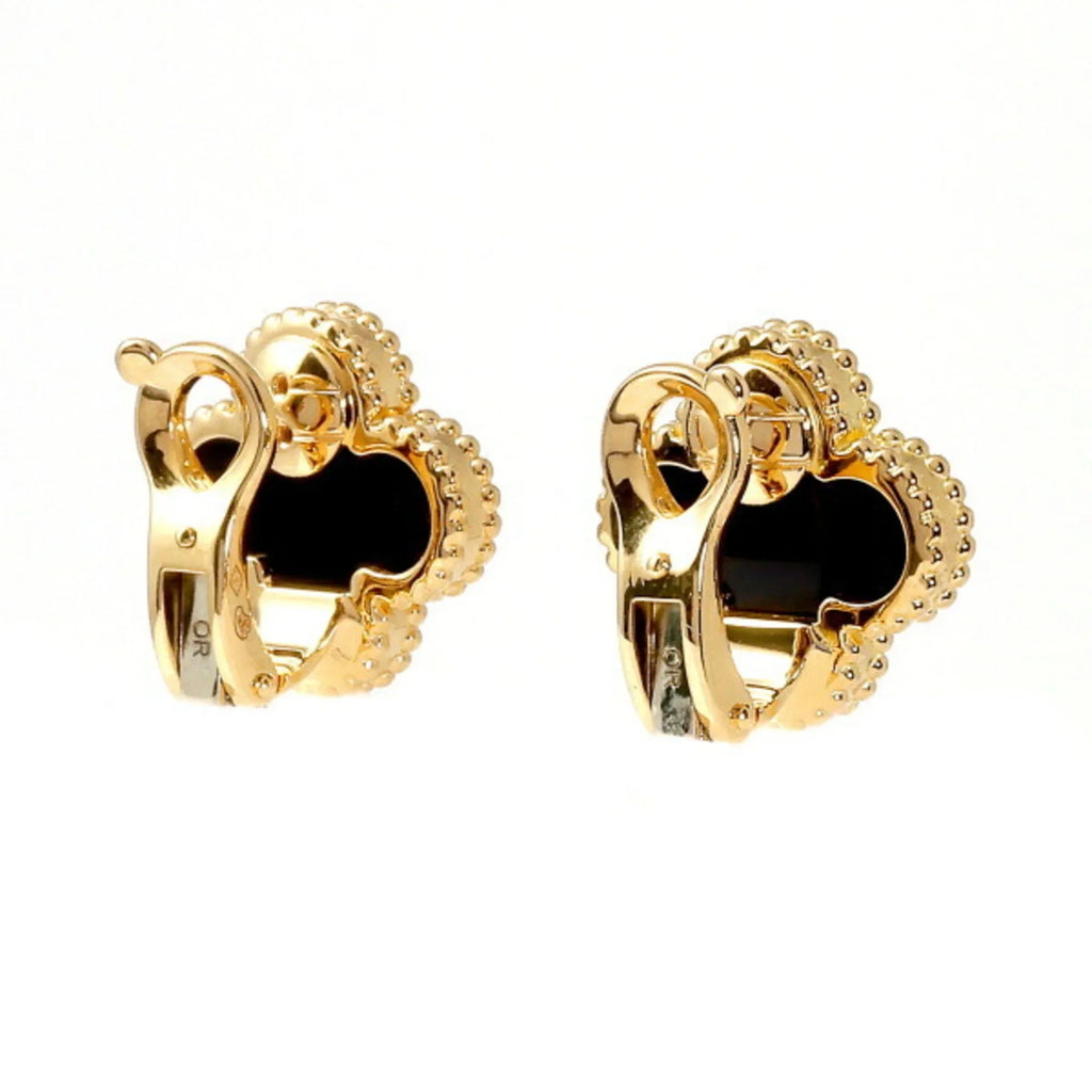 Gold Cleef Alhambra Pre-Owned & K18YG Vintage Cleef Arpels Van Van (Good) Earrings Onyx Yellow Arpels