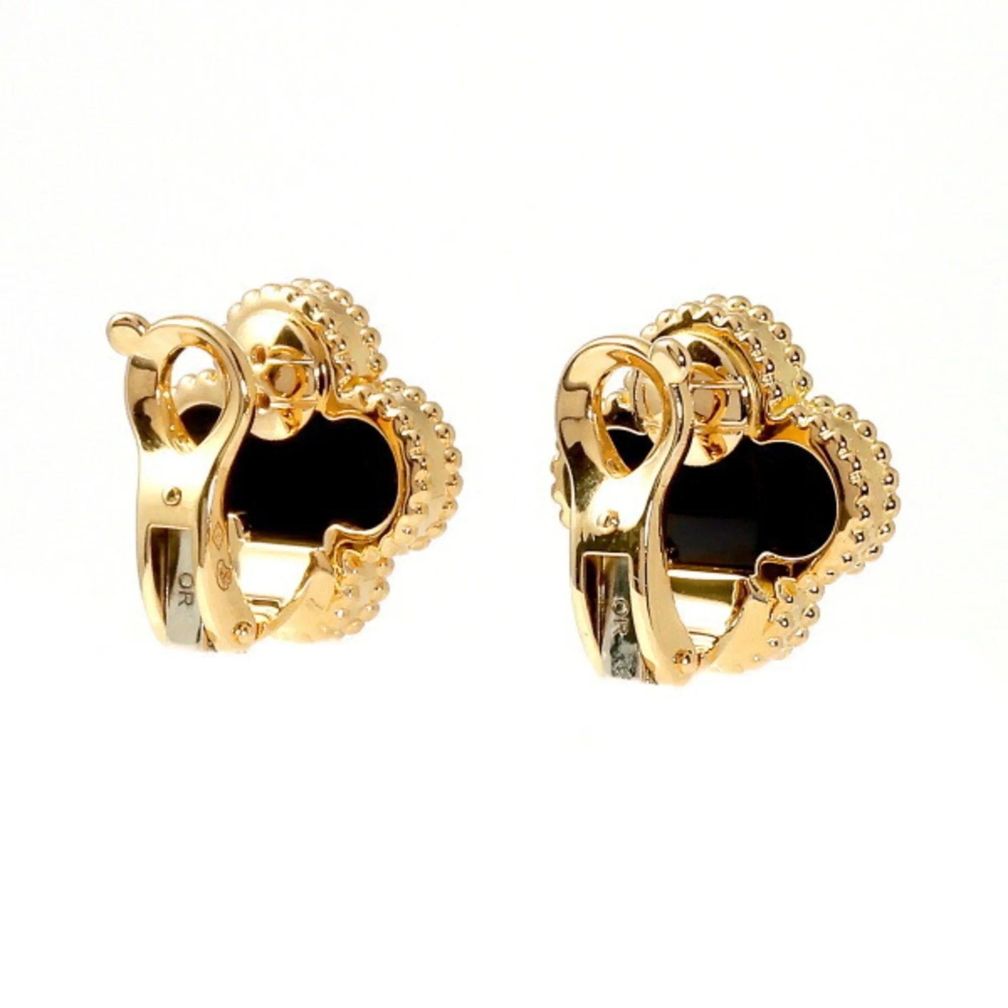 Gold Cleef Alhambra Pre-Owned & K18YG Vintage Cleef Arpels Van Van (Good) Earrings Onyx Yellow Arpels