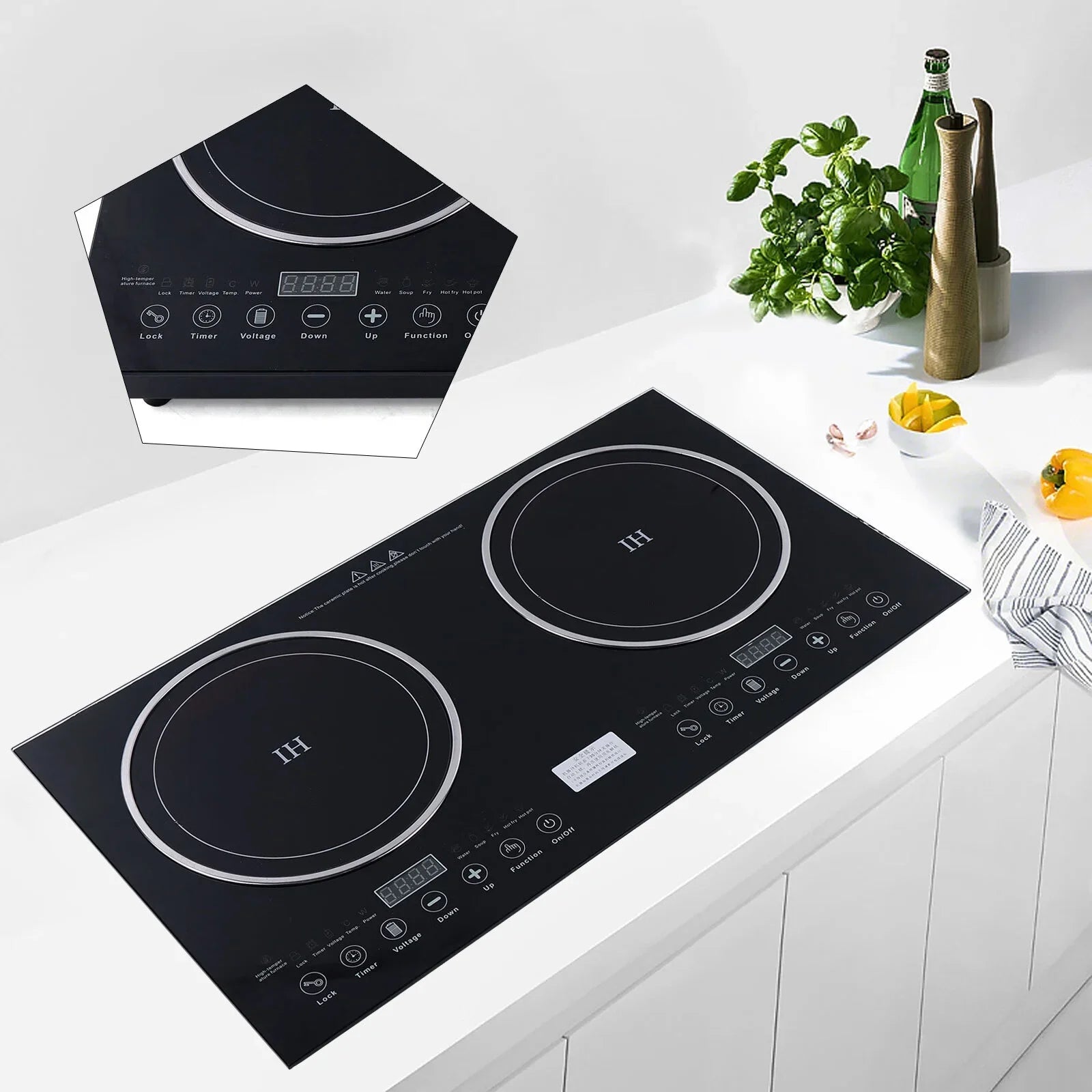 Digital Dual 1200W Burner Cooktop Sensor Cooker Touch ANQIDI Countertop Stove Cooker+1400W Ceramic Portable