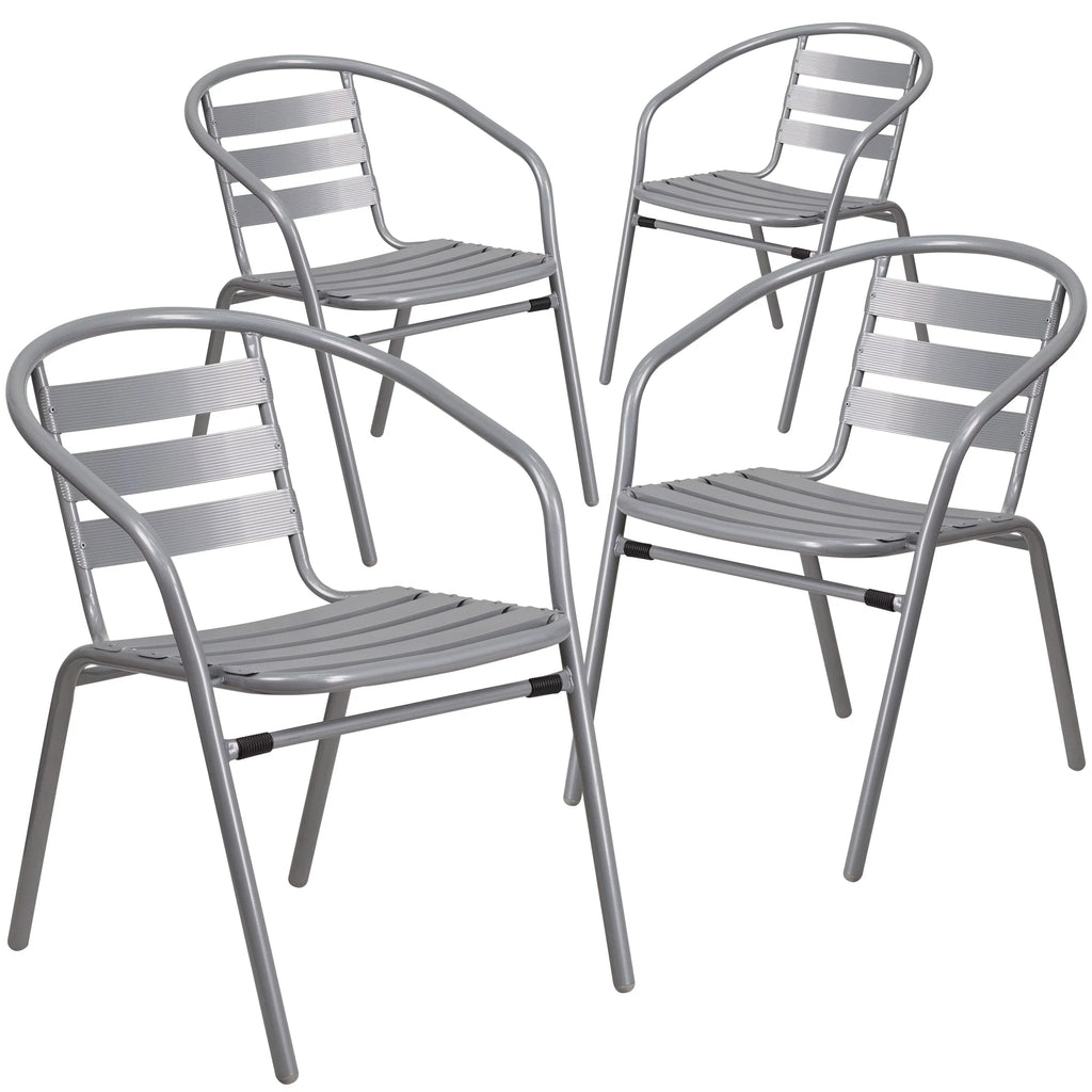with Pack Silver Aluminum Metal Flash 4 Chair Furniture Slats Restaurant Stack