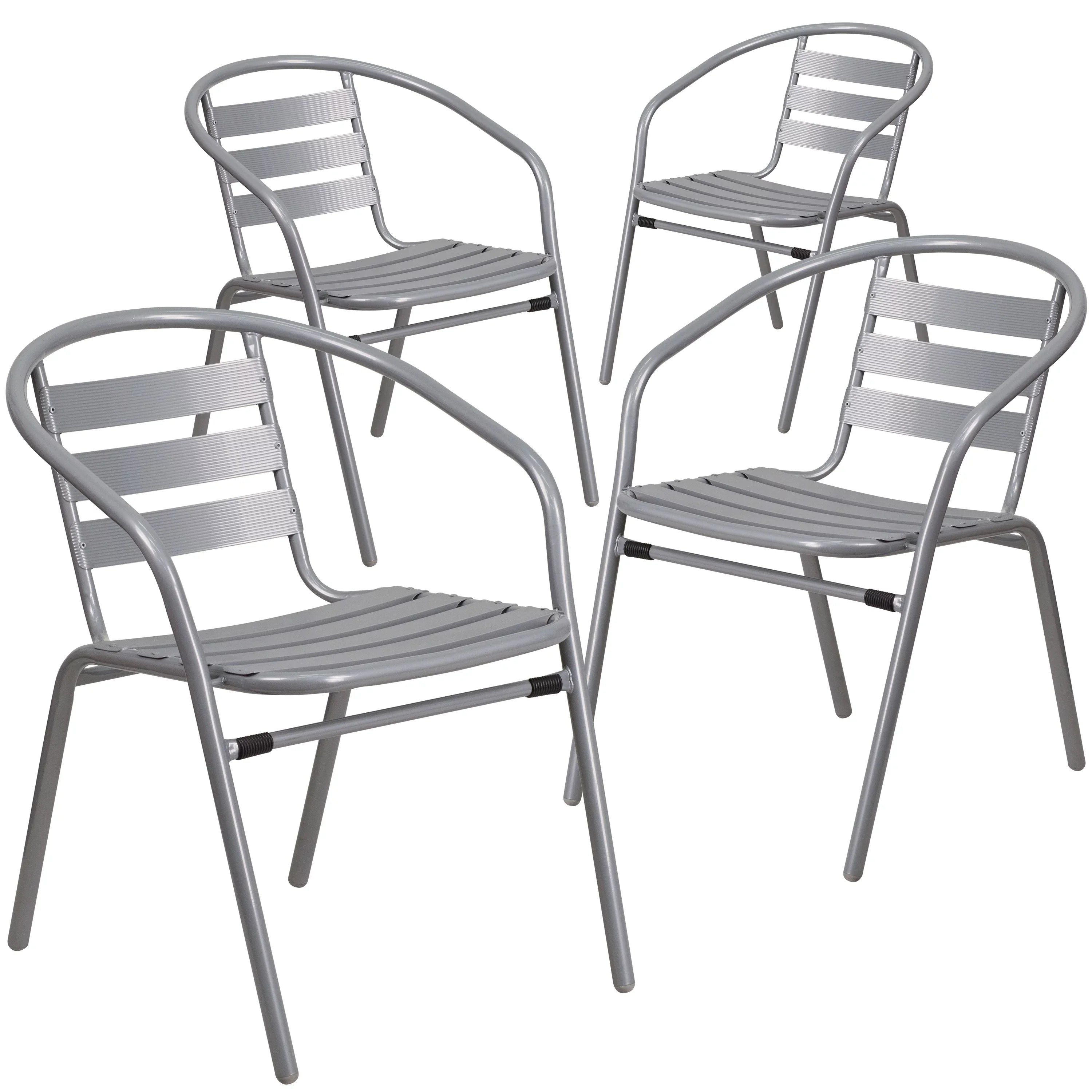 with Pack Silver Aluminum Metal Flash 4 Chair Furniture Slats Restaurant Stack