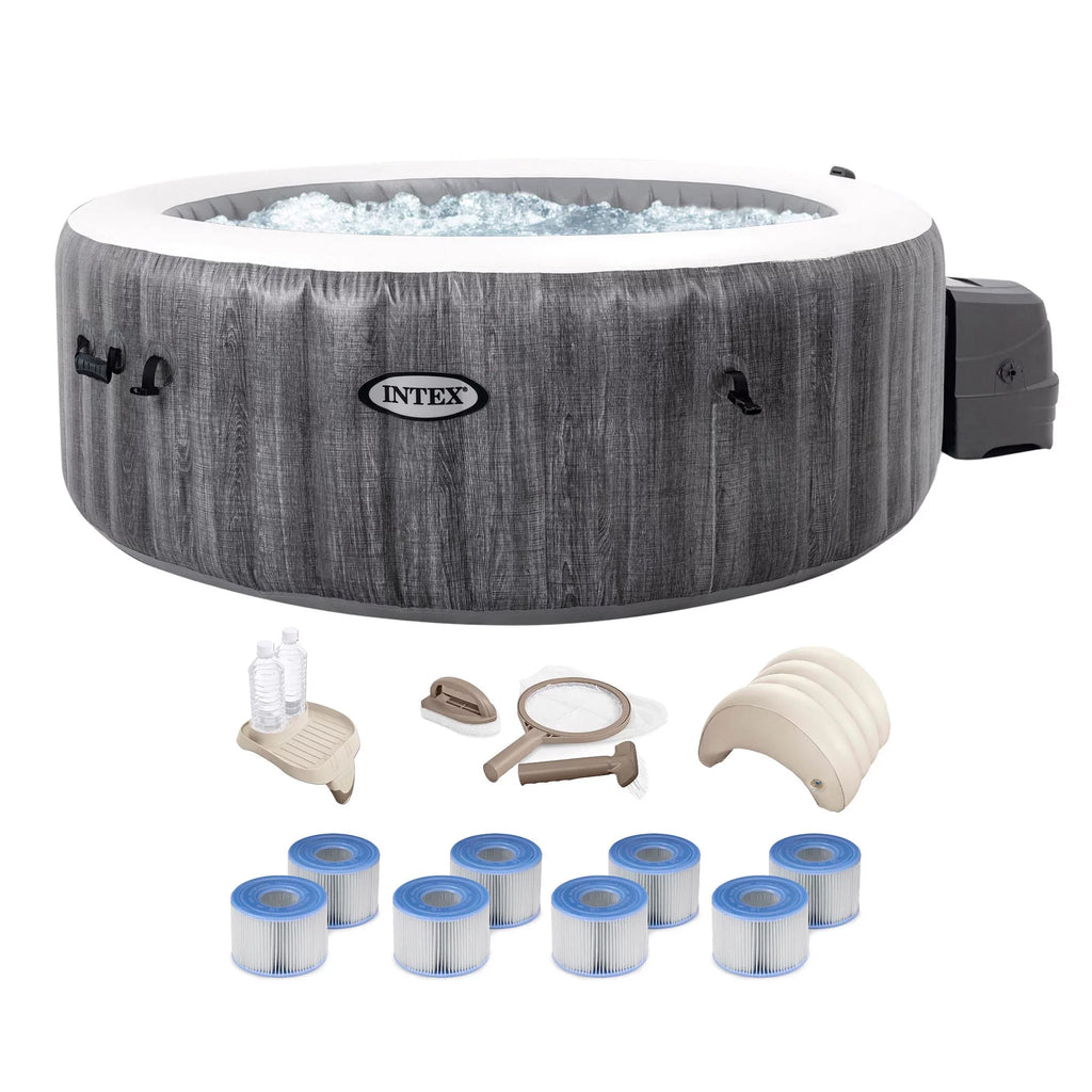 with PureSpa Greywood Inflatable Deluxe Bundle Bubble Intex Jet Spa Plus