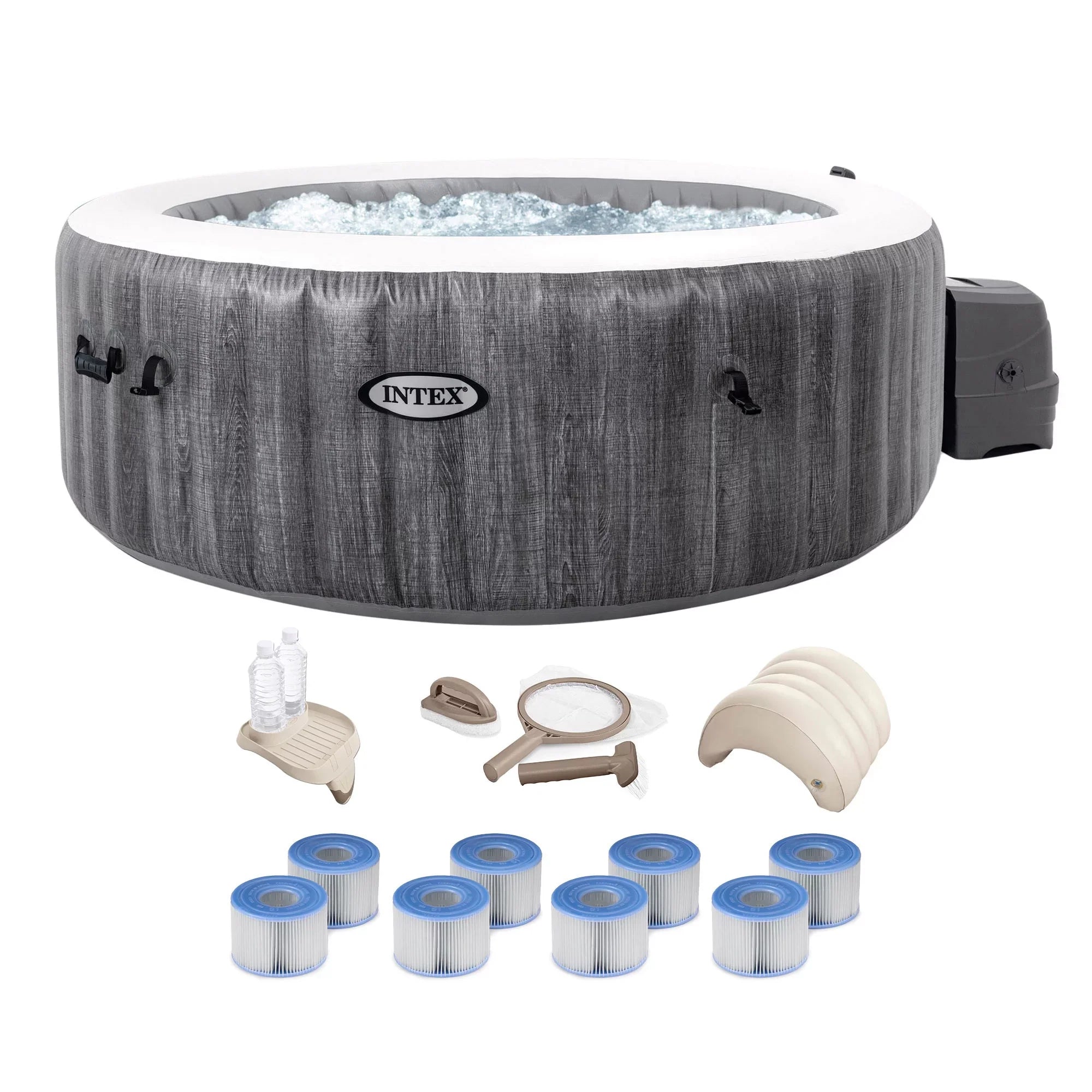 with PureSpa Greywood Inflatable Deluxe Bundle Bubble Intex Jet Spa Plus