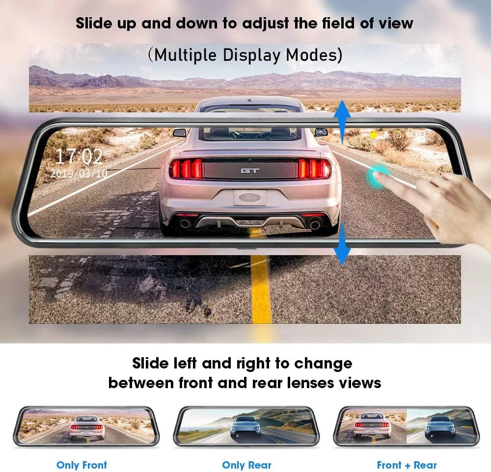 G-Sensor, cam WDR Mirror Night for and mirror view Screen, Full Car Backup 1080P Camera, View Rear Front Touch Camera Parking Erago FHD with 10" Kit:Rear Waterproof Moniter Vision, dash Rear