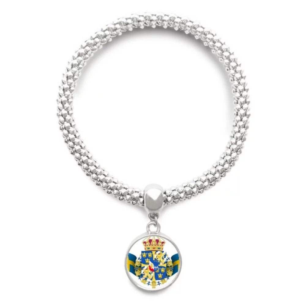 National Symbol Pendant Bracelet Chain Sliver Adjustable Bangle Sweden Emblem Country Jewelry