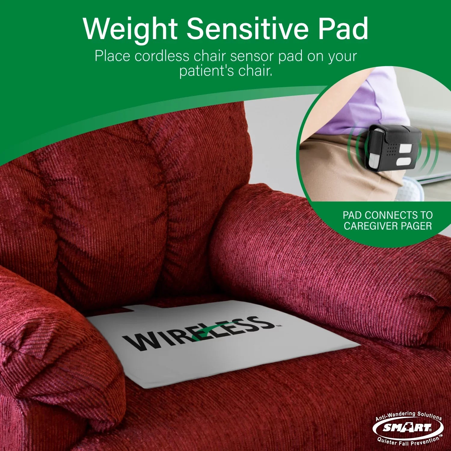 10" for Alarm Range Chair and Smart Sensor Chair Prevention System Caregiver with | 15" Wireless with Pressure Chair Caregiver Cordless Sensor | Alarm Weight Alarm Fall Pager up x for 300' Alerts to