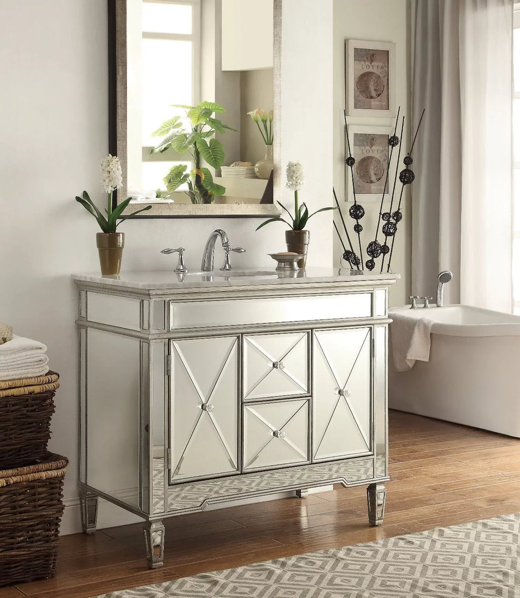 Vintage Sink Silver Bathroom Mirrored Vanity 40" DH-13Q332 Benton Collection Giselle