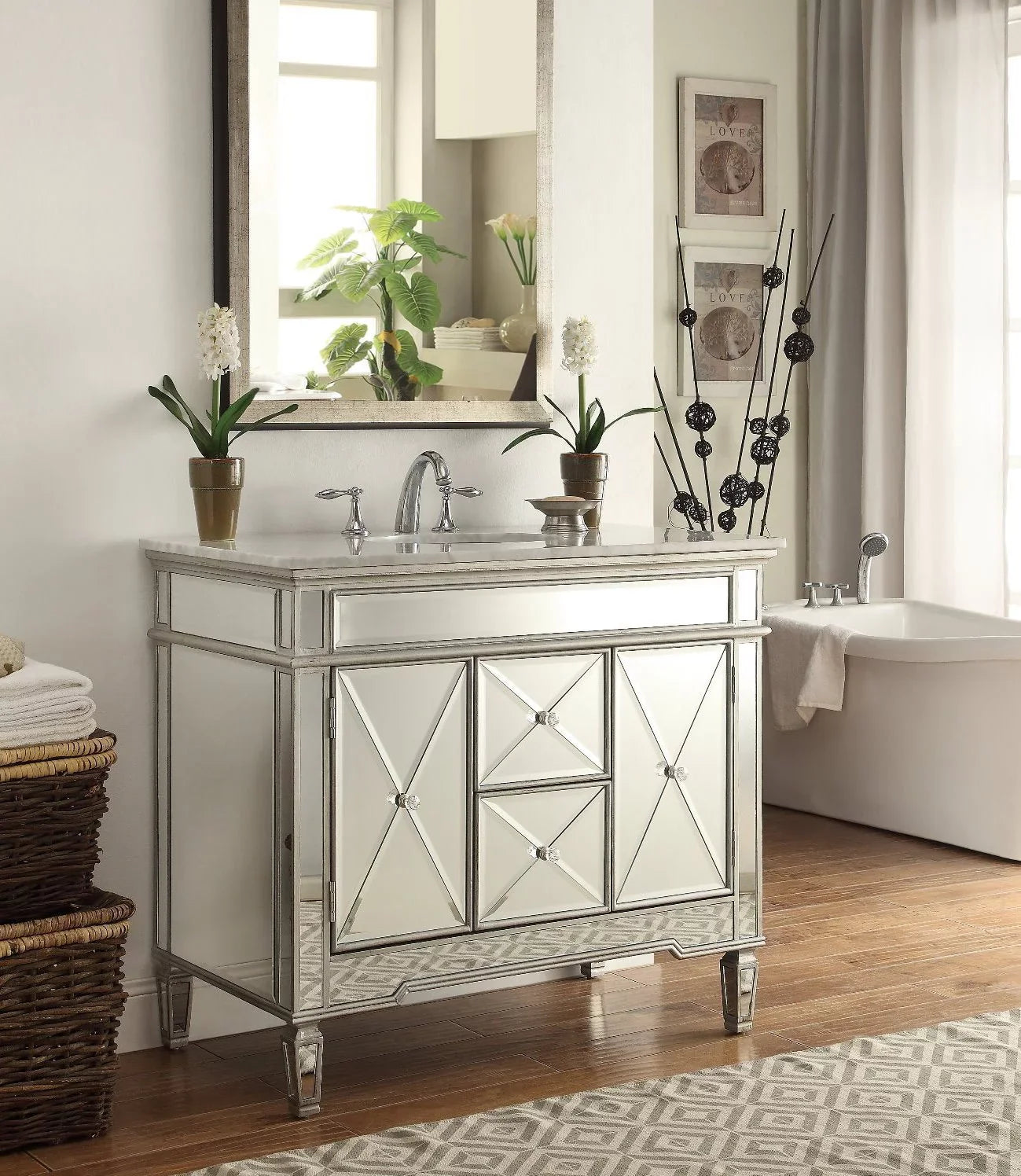 Vintage Sink Silver Bathroom Mirrored Vanity 40" DH-13Q332 Benton Collection Giselle