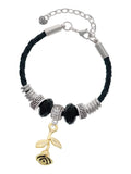 Leather Knot Celtic Delight Bead 7"+2" Jewelry Goldtone Rose Bracelet, Extender Niece Stemmed