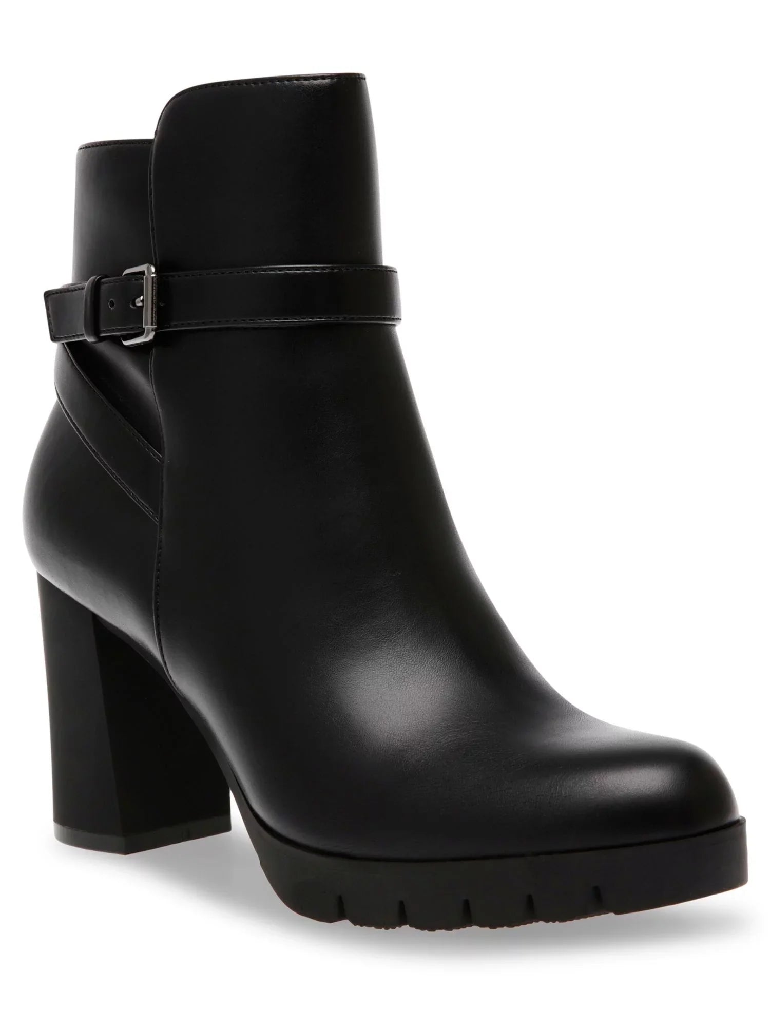 Cushioned ANNE 10.5 Accent Buckle Booties Block Zip-Up Womens KLEIN M Round Heidi outfit Black Heel Toe