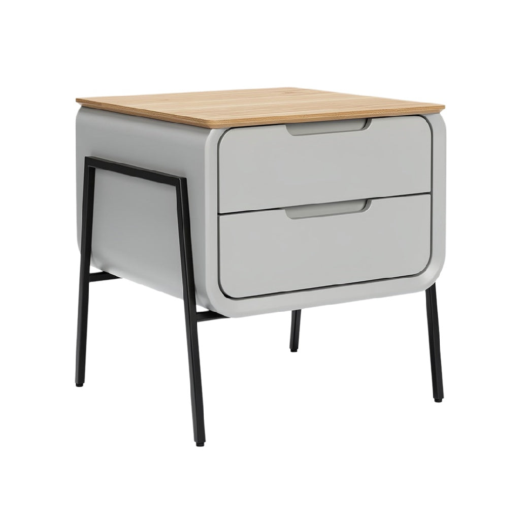 Modern Minimalist Nightstand with Two Drawers and Wooden Top