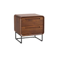 Modern Walnut Nightstand with Two Drawers and Steel Base