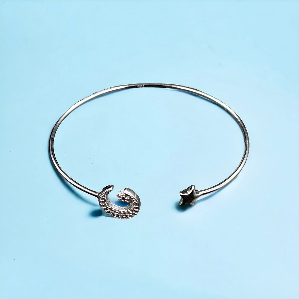 Star Best ended Adjustable Moon Solid Kada and design Celesticle Bracelet Open CZ cuff idea for Gift jewelry Handmade Girls Silver