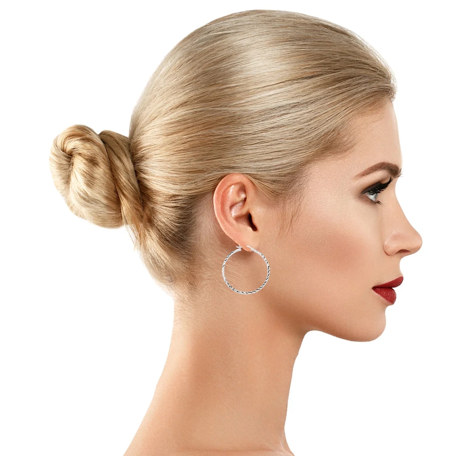 Hoop AVORA Silver Diamond-Cut Earrings Sterling 925 40mm