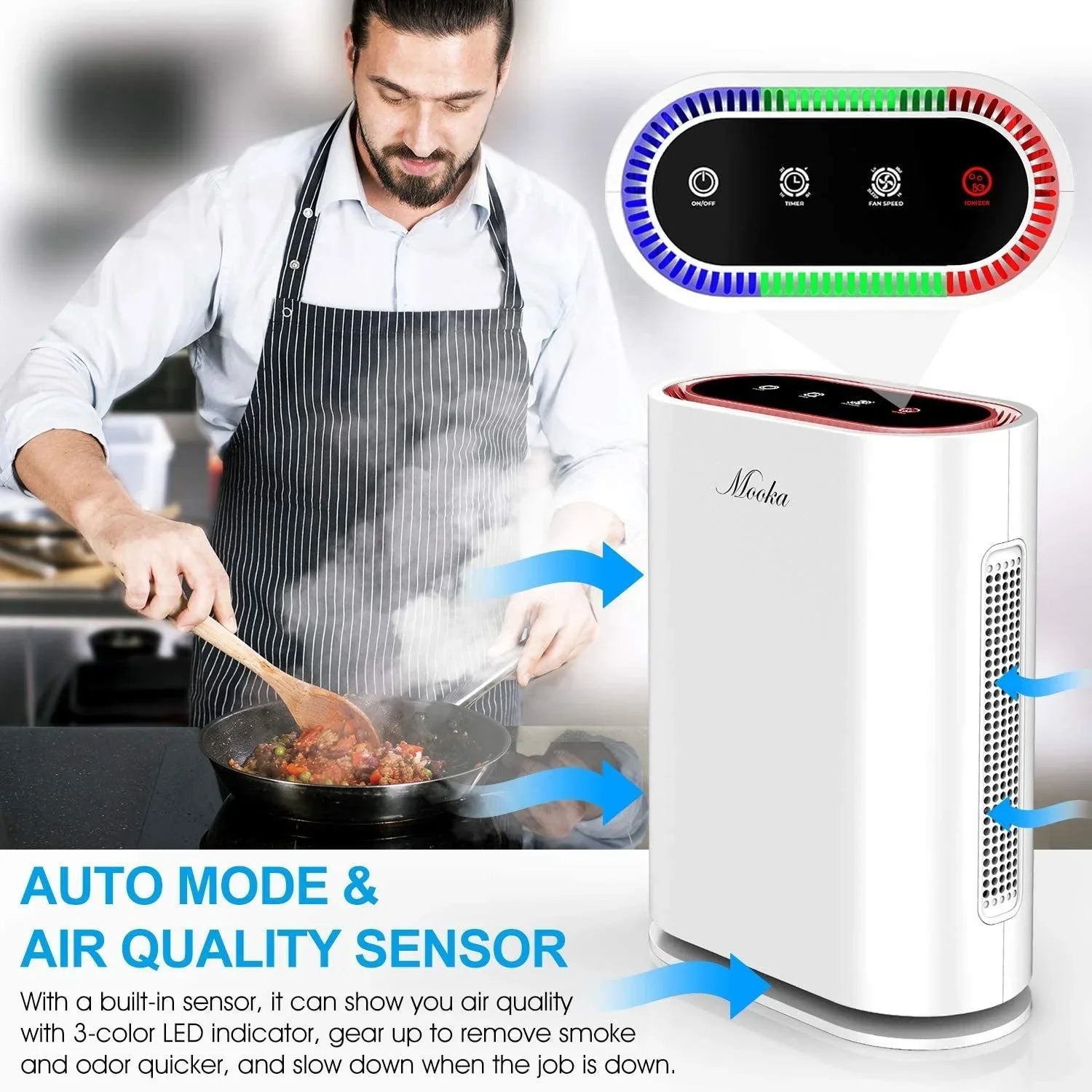 HEPA+ to Smart Auto True Air up Filtration, Filter, 6-Point Mode 540ft&sup2;, Room Large