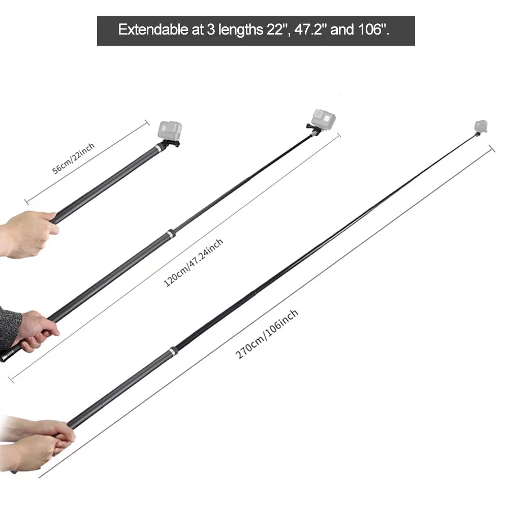 for Hero Stick Black(2018) GoPro 2.7M/106 Lightweight Replacement Inch 10/9/8/7/6/Hero for C Pole Ultra Long Fiber R Selfie Extendable OSMO Handheld 5 Replacement Carbon One Action Monopod