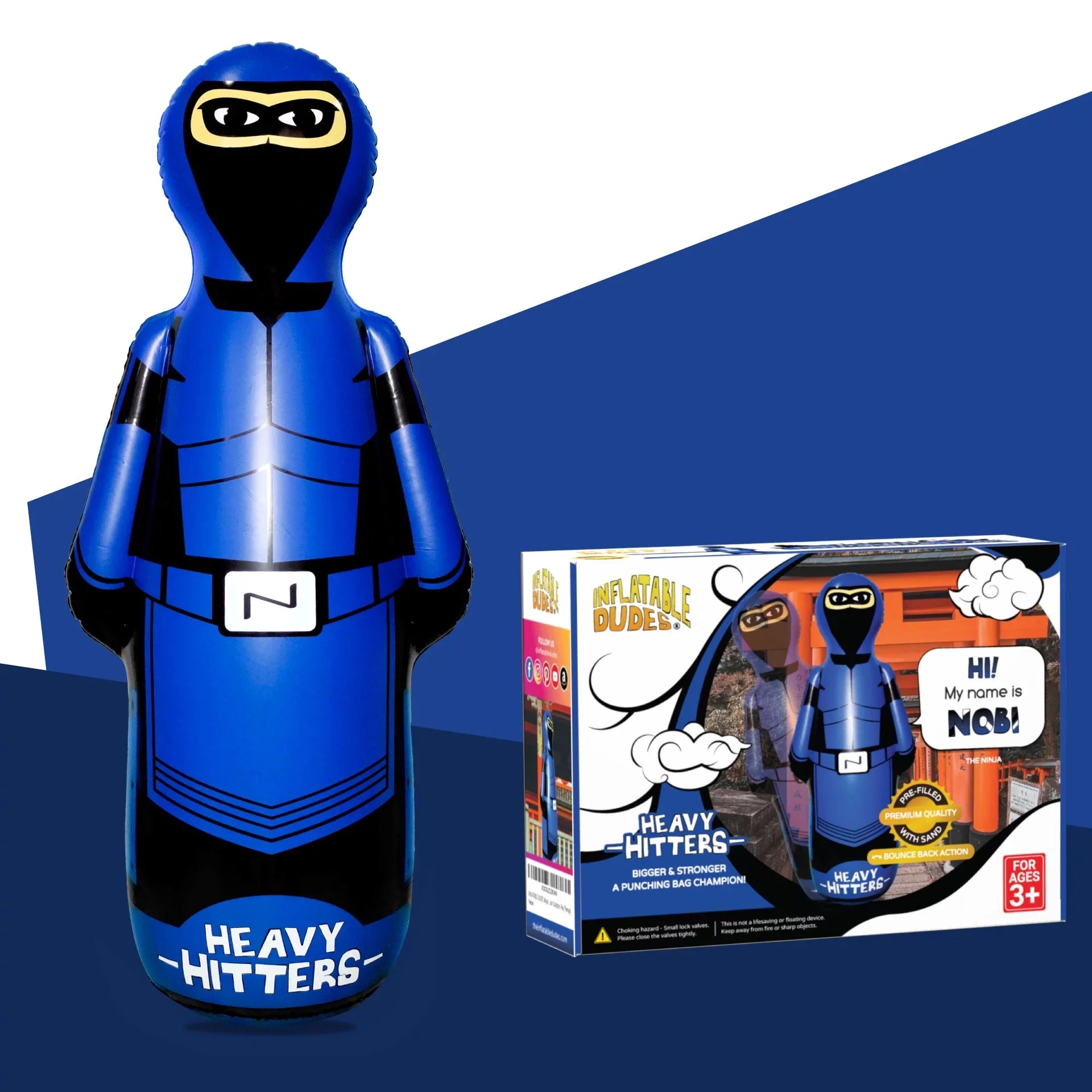 63 |Filled Sand with (Inflatable Large Ninja Kids - inches Bag Dudes) Punching