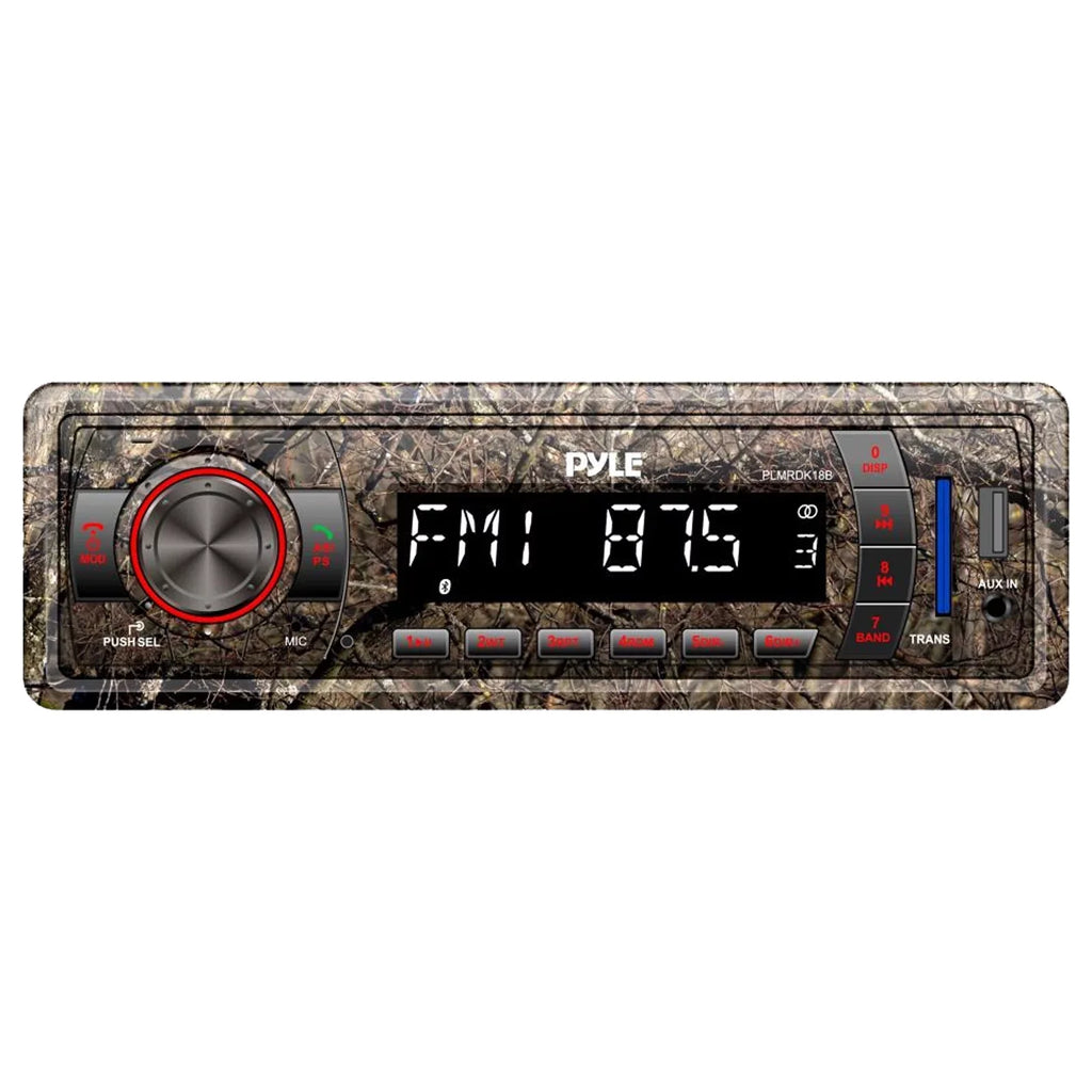 Waterproof AUX Radio, Marine Ft 6x Pyle 50 DIN Wire, 18-G Kit Amp Bluetooth Enrock USB 6.5" Antenna, AM/FM Cover, LED Speakers, 4-Channel Elite Camo MP3 Stereo Install Amplifier, Camouflage Series