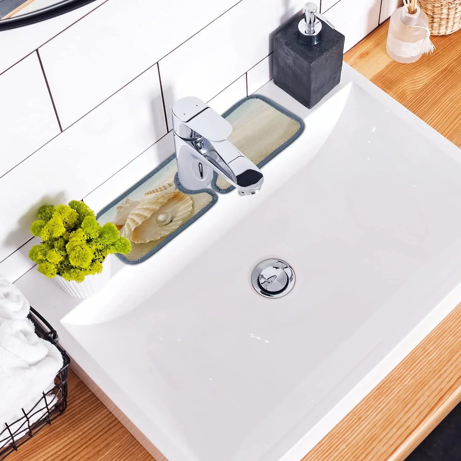 Sea Beach Washable Mat, 3PCS Microfiber Faucet Bestwell Mats Starfish Drying Sink Drip Kitchen Splash Summer Absorbent Guard Bath Catcher, Countertop Sinkmat