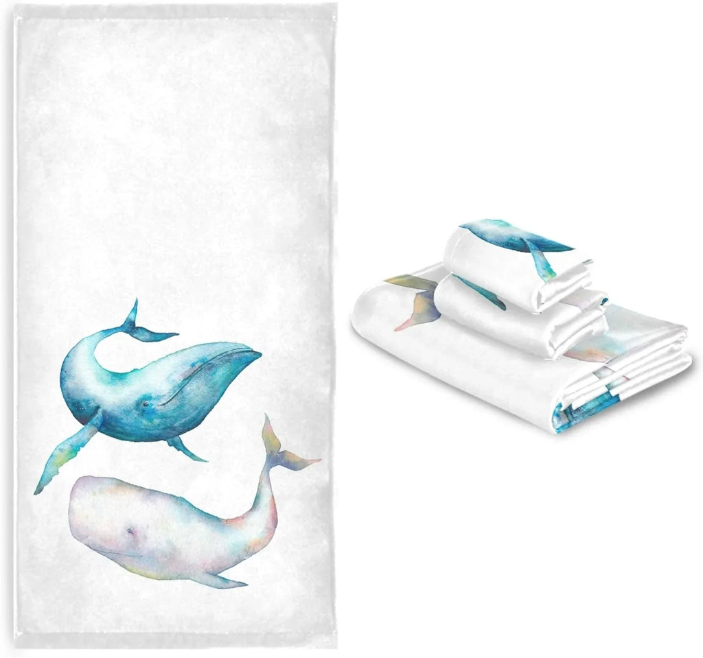 Towel 1 Blue Towels 3-Piece GZHJMY Bowhead Sets, Towel, Whale Marine Towel, Set,Watercolor Bathroom Drying Towel Hand Absorbent Washcloth, Bath Life 1 Whale 1 Bath Quick Sea Soft for Ocean Humpback