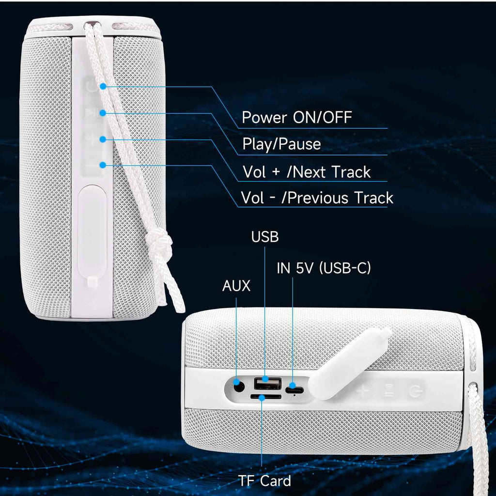 Pairing, - Portable Series Wireless 360° Scorpio Sound Q51 BT5.3, True UrbanX LG Punchy Speakers Bluetooth Bass, Speaker for Surround Speaker, Waterproof with White IPX5 HD