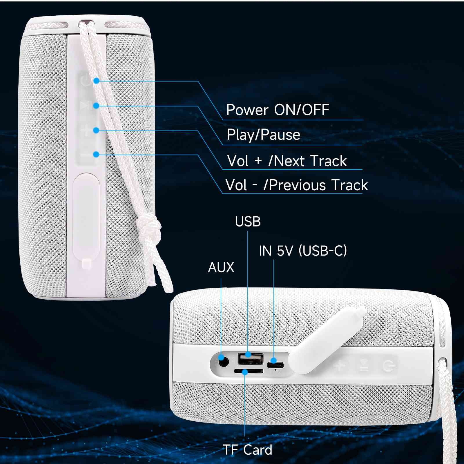 Pairing, - Portable Series Wireless 360° Scorpio Sound Q51 BT5.3, True UrbanX LG Punchy Speakers Bluetooth Bass, Speaker for Surround Speaker, Waterproof with White IPX5 HD