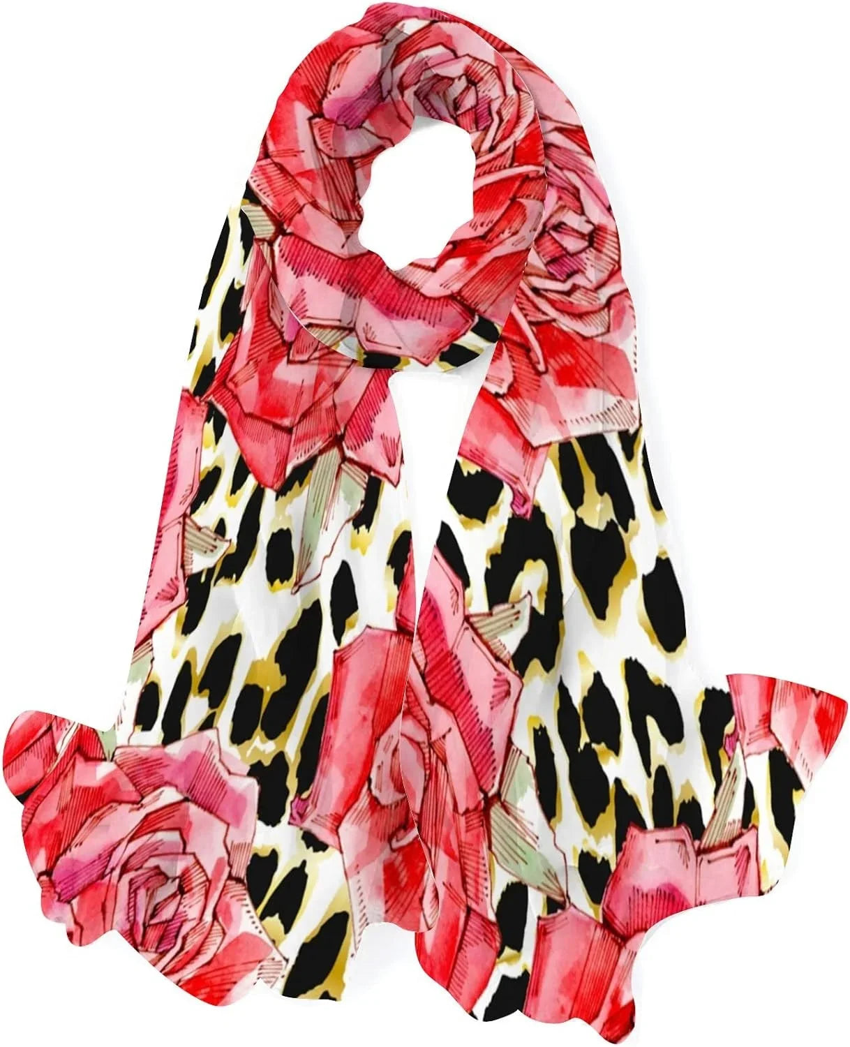 Long Girls Wrap Red Women Scarves Scarf Hyjoy Silk Neck Lightweight Watercolor Print Roses Shawl for