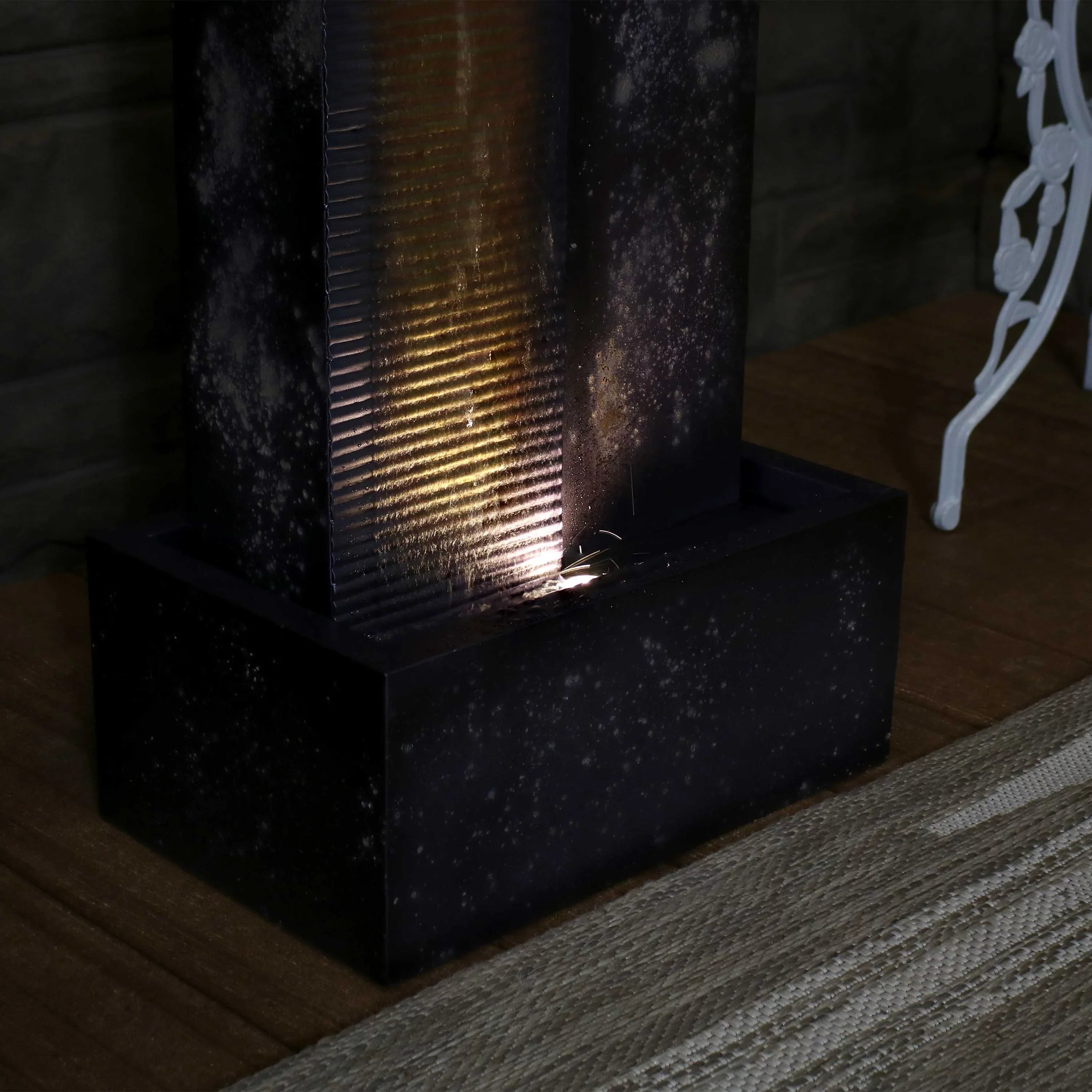 with exterior Metal Tower LED Lights Cascading - 32" Sunnydaze Fountain