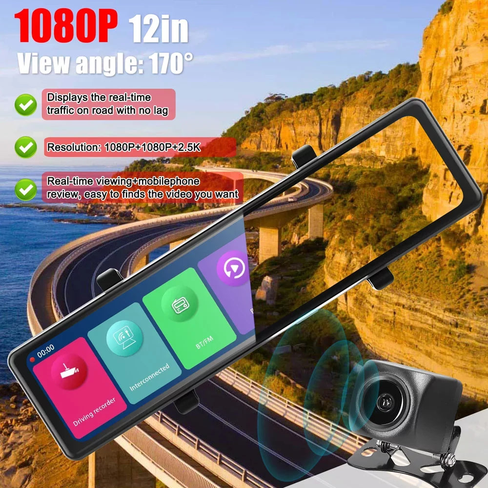Safety Video Mirror Camera 2.5K Camcorder Recorder Cameras Screen Rearview for Recorder Touched BT Cam Car Car Recording Pinnaco Dash Driving Enhanced Auto Car Clear 3