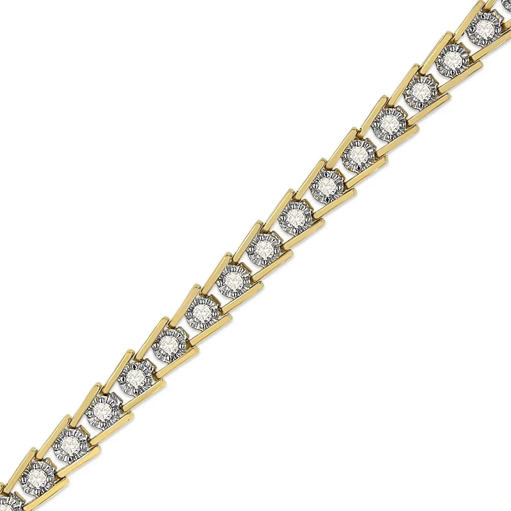 Link Set 14K Silver dimension Cttw Miracle Color, 7.25" Wave Diamond I2-I3 Yellow - Clarity) Gold Plated Bracelet Sterling 2.00 (L-M .925