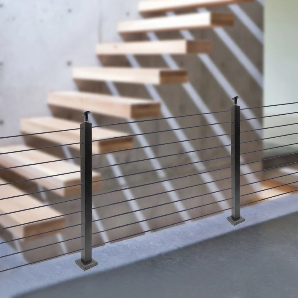 Pre-Drilled Cable Railing Post Fence 36''x2''x2'' Cable Wood for Square Level Railing Deck Two Post Sides System Stainless Steel Concrete Level