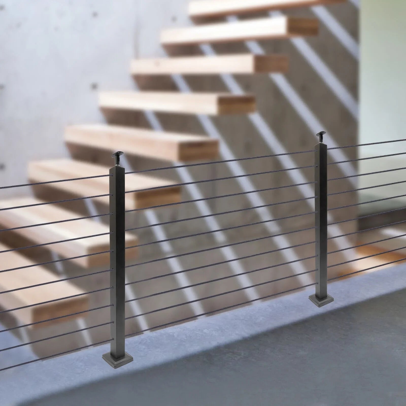 Pre-Drilled Cable Railing Post Fence 36''x2''x2'' Cable Wood for Square Level Railing Deck Two Post Sides System Stainless Steel Concrete Level