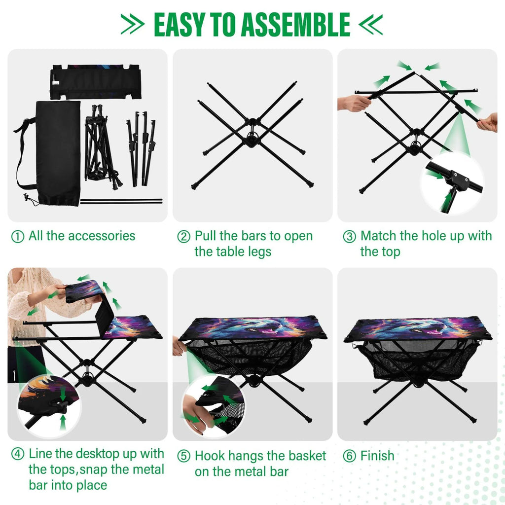 BBQ Compact with for Storage Portable exterior Foldable Table Picnic Fishing Cool Hiking Table Wolf Table Abstract Bag Beach Camping